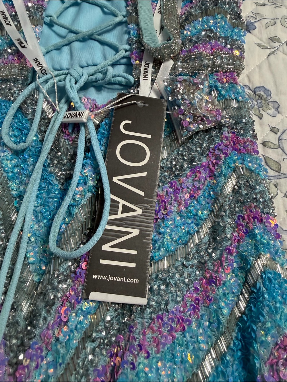 Jovani Beaded Sequin Lace-Up Robe in Aqua & Purple size 2 NWT
